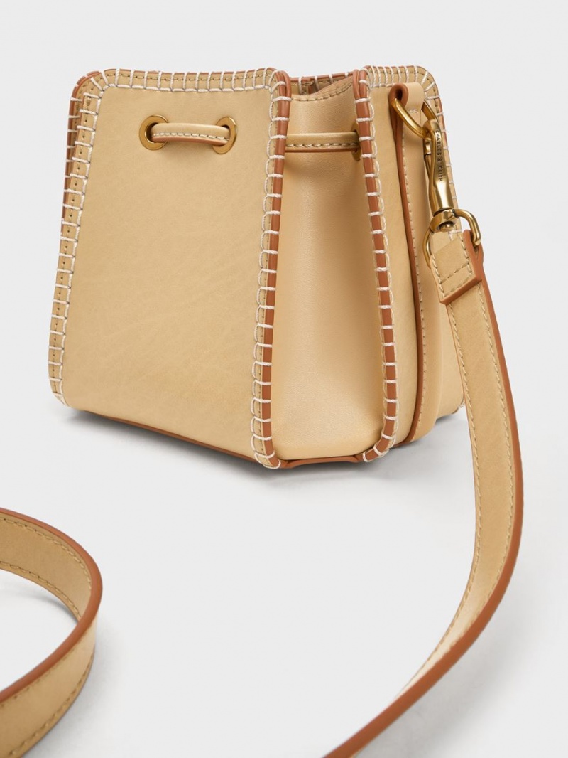 Charles & Keith Circe Stitch-Trim Bucket Tasche Beige | 426GIJXRH