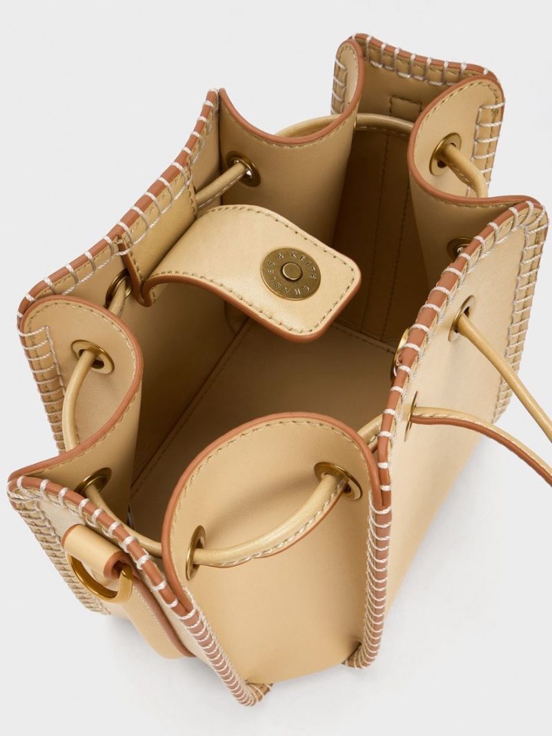 Charles & Keith Circe Stitch-Trim Bucket Tasche Beige | 426GIJXRH