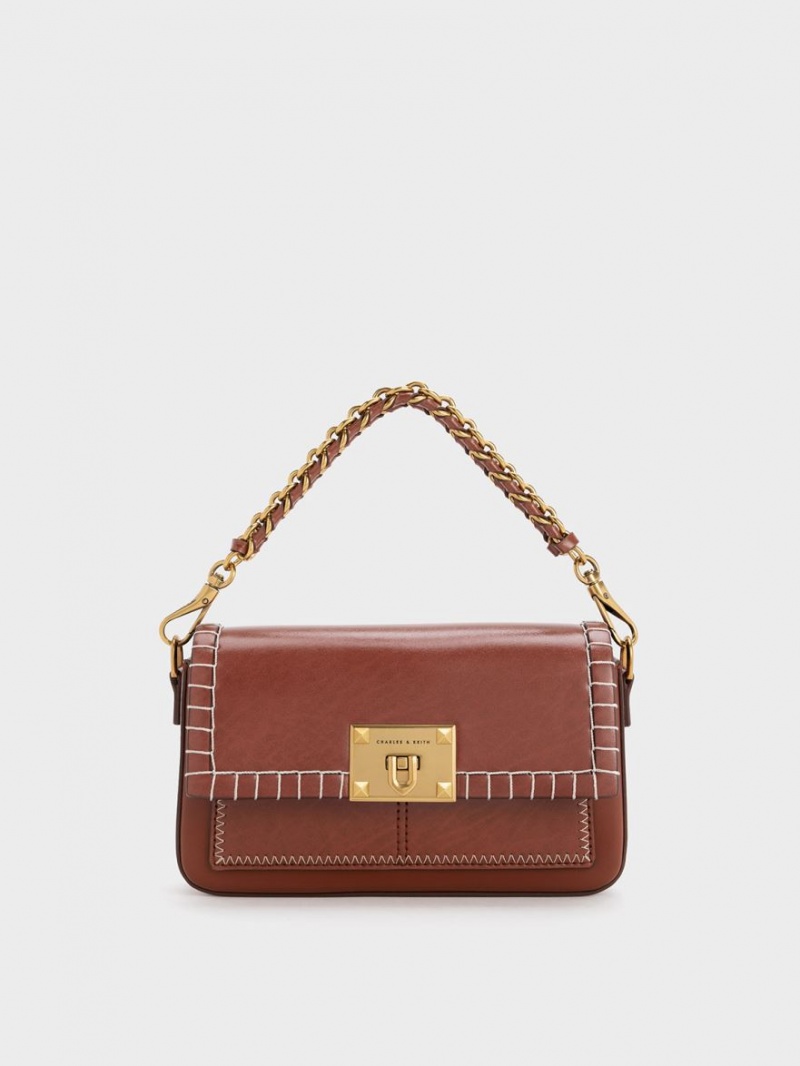 Charles & Keith Circe Stitch-Trim Top Handtasche Braun | 267SMEFLX