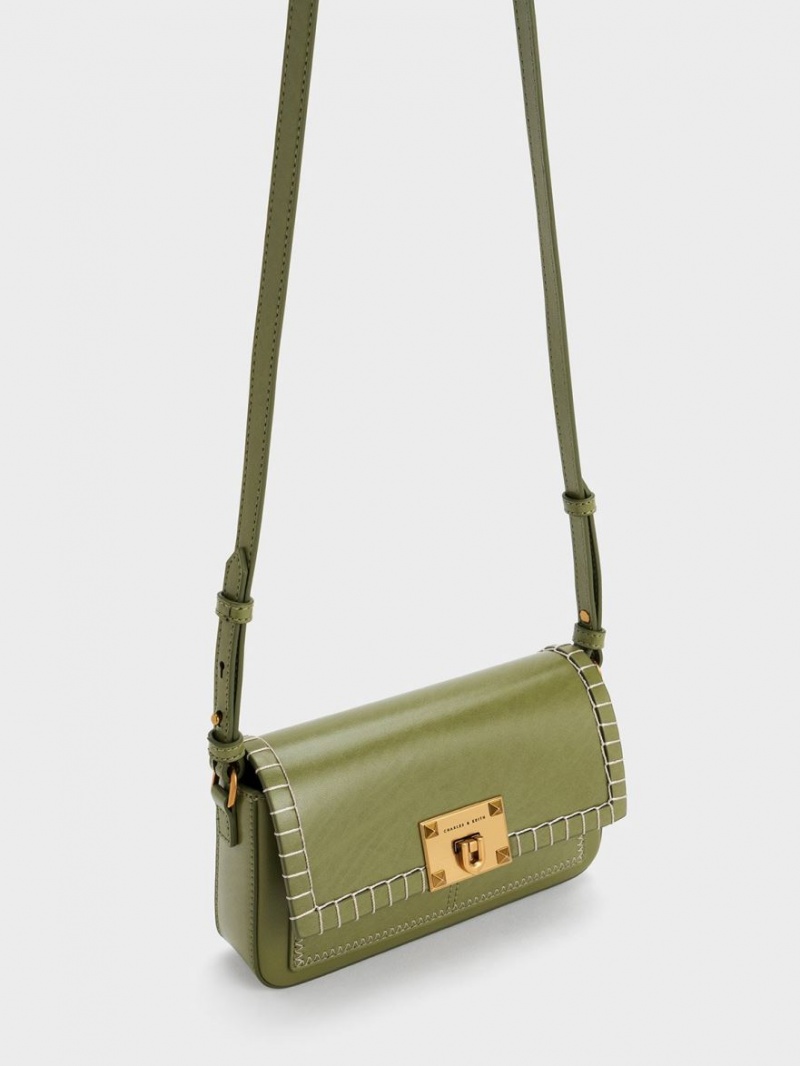 Charles & Keith Circe Stitch-Trim Top Handtasche Olivgrün | 261LMSVXK