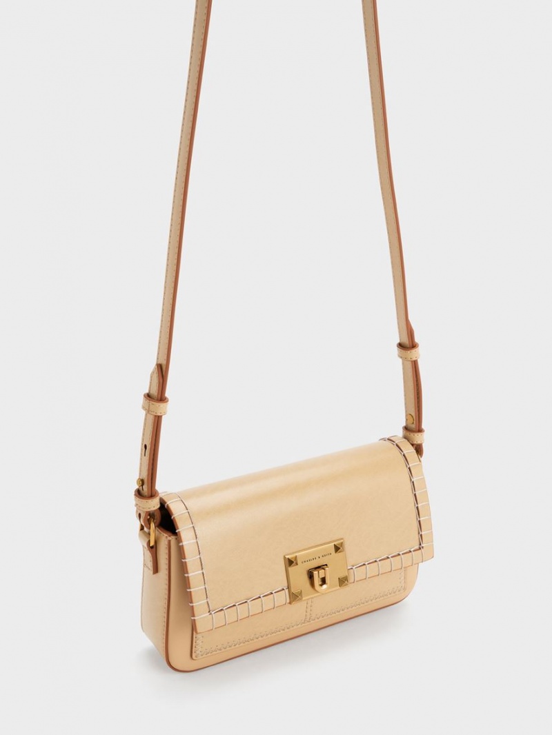 Charles & Keith Circe Stitch-Trim Top Handtasche Beige | 218AOJINC