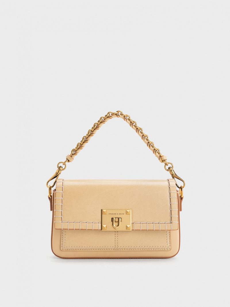 Charles & Keith Circe Stitch-Trim Top Handtasche Beige | 218AOJINC