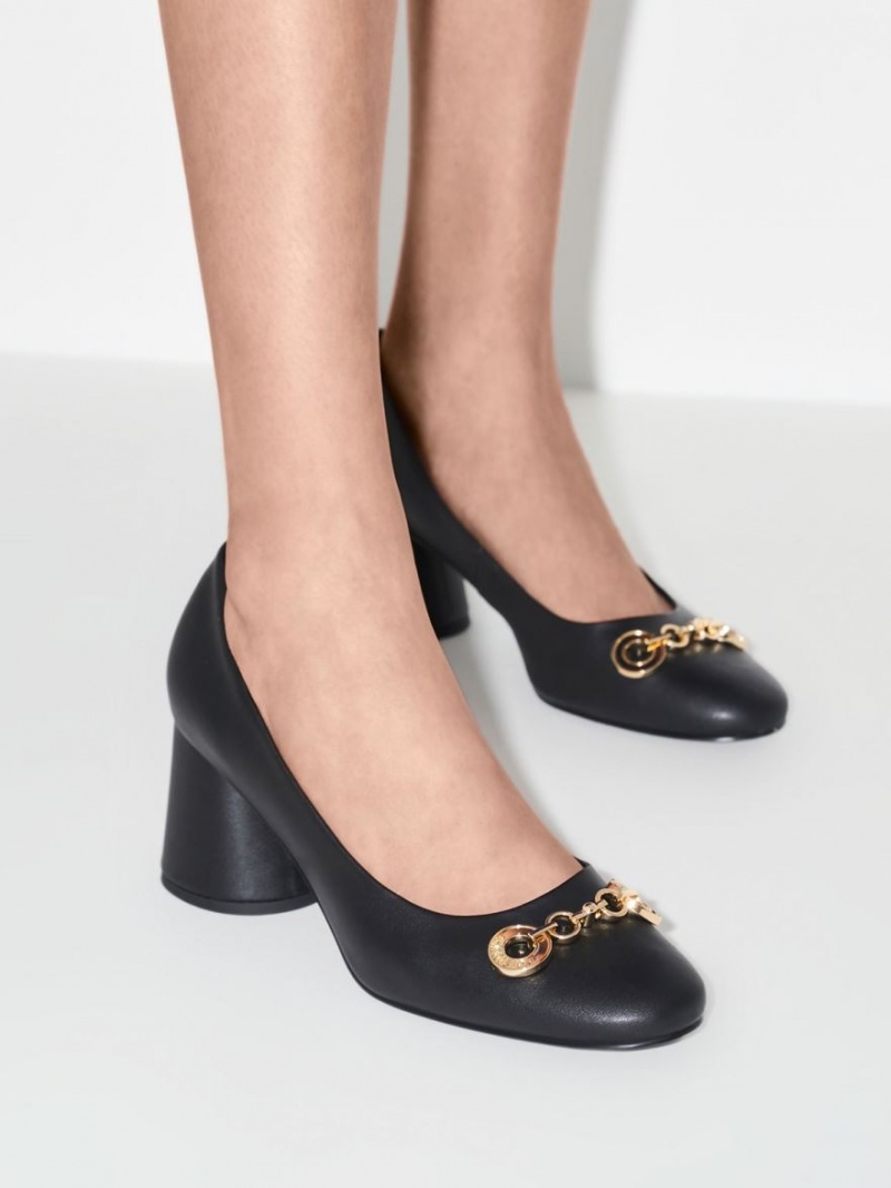 Charles & Keith Circle Chain-Link Cylindrical Heel Pumps Schwarz | 596BPOZHI