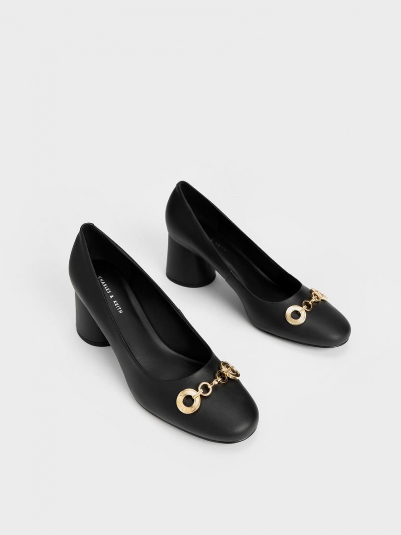 Charles & Keith Circle Chain-Link Cylindrical Heel Pumps Schwarz | 596BPOZHI