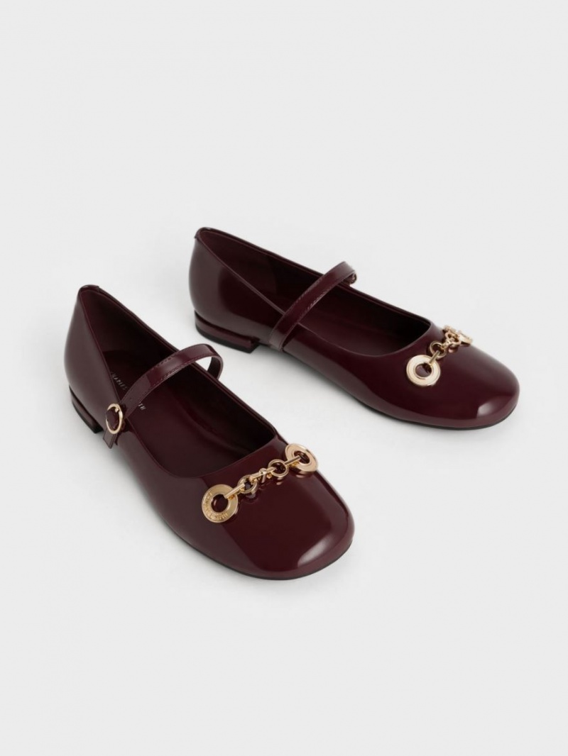 Charles & Keith Circle Chain-Link Lack Mary Jane Schuhe Bordeaux | 594EBCHQL