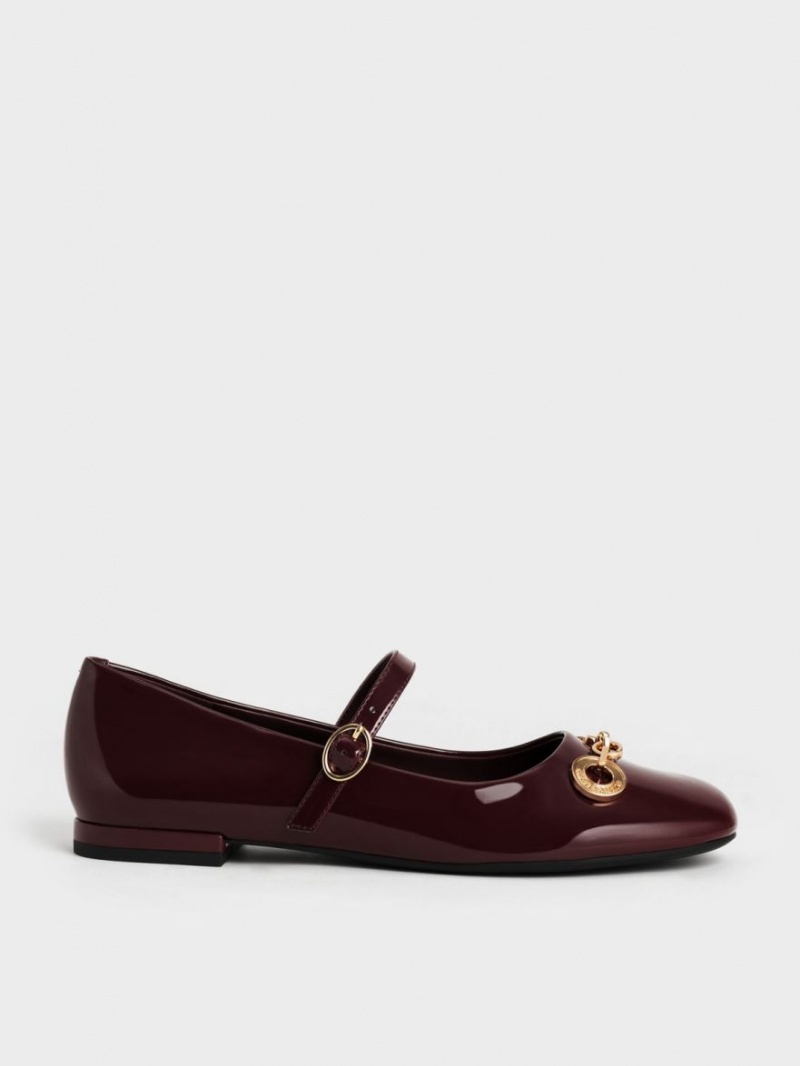 Charles & Keith Circle Chain-Link Lack Mary Jane Schuhe Bordeaux | 594EBCHQL