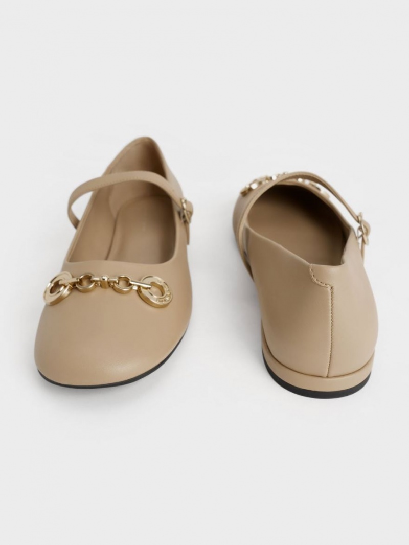 Charles & Keith Circle Chain-Link Mary Jane Schuhe Beige | 986UVCSOP