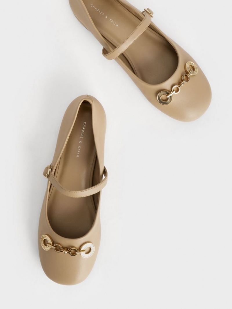 Charles & Keith Circle Chain-Link Mary Jane Schuhe Beige | 986UVCSOP