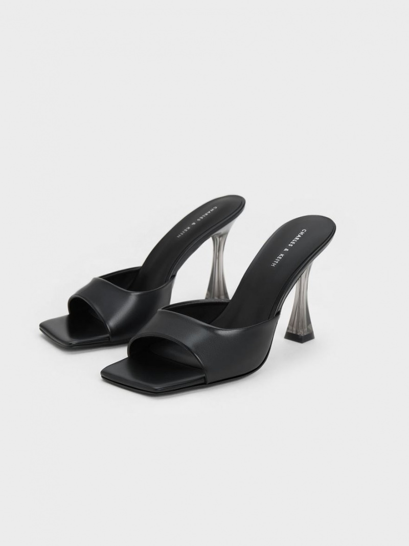 Charles & Keith Clear Flared Heel Mules Schwarz | 786SDNOMJ