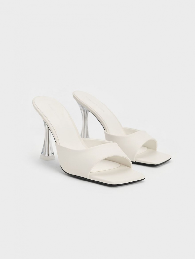 Charles & Keith Clear Flared Heel Mules Weiß | 013EZQBXH