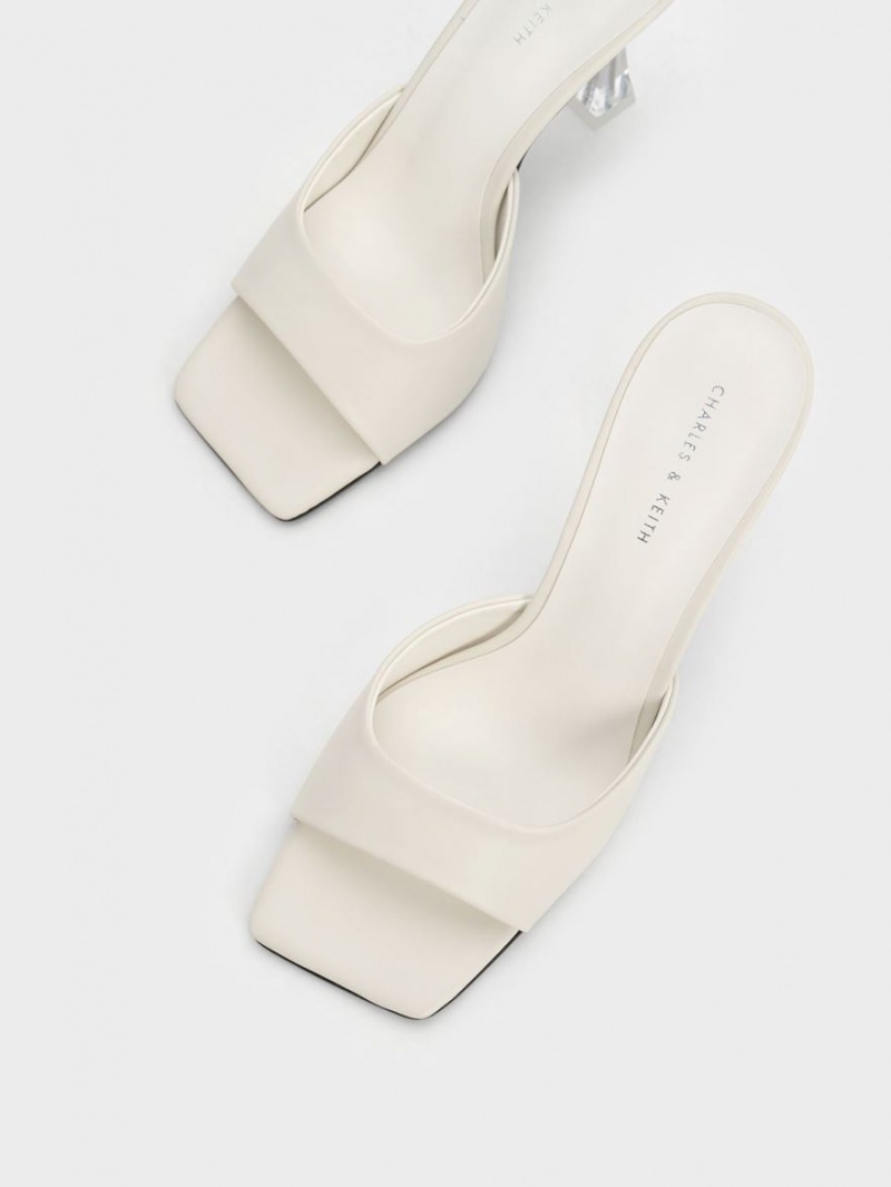 Charles & Keith Clear Flared Heel Mules Weiß | 013EZQBXH