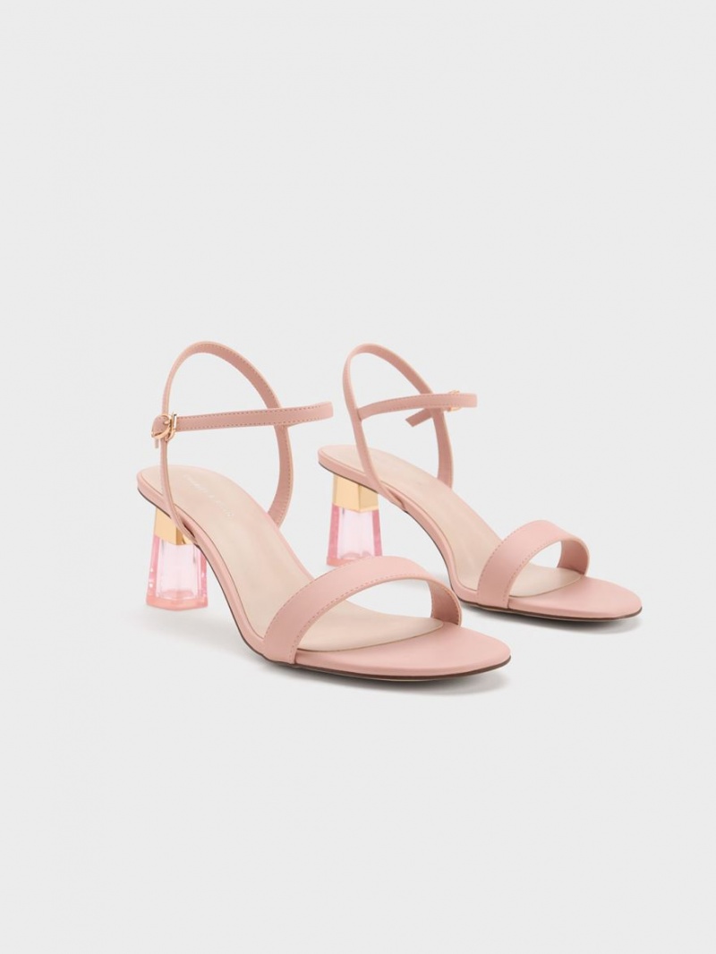 Charles & Keith Clear Trapeze Sandalen Absatz Rosa | 957ISOWRT