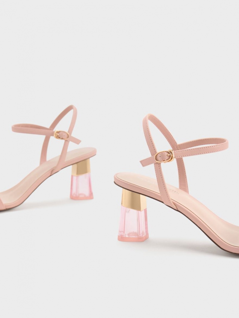 Charles & Keith Clear Trapeze Sandalen Absatz Rosa | 957ISOWRT