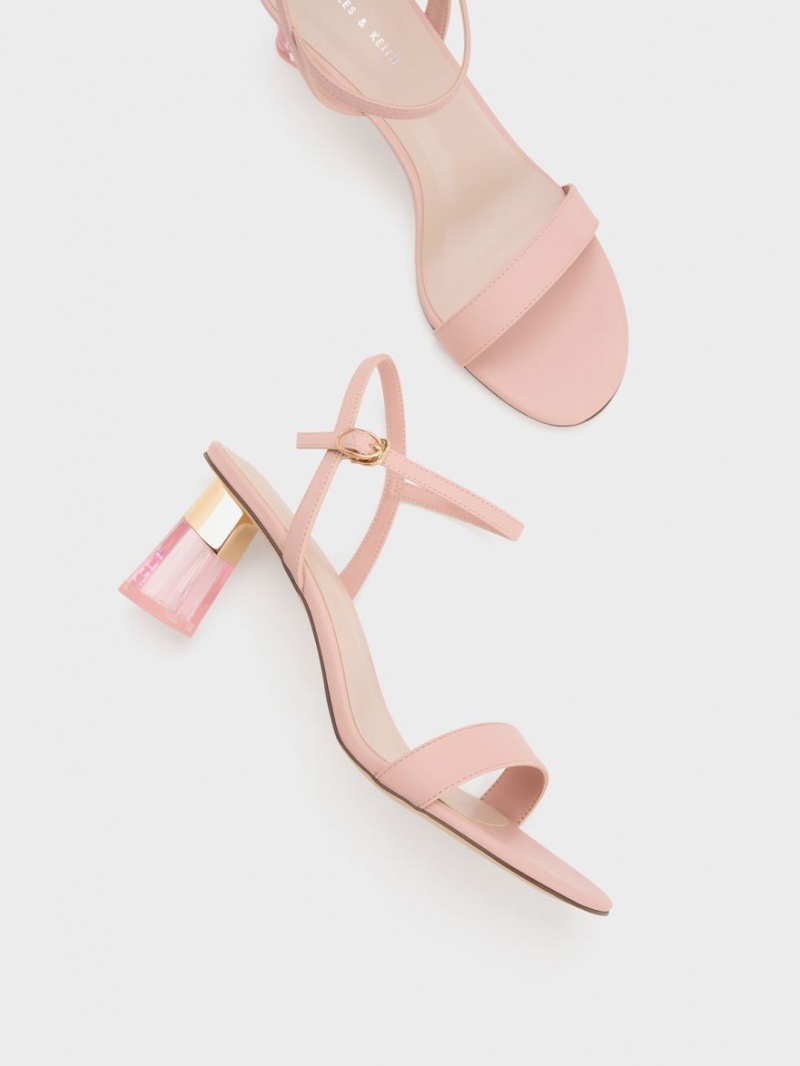 Charles & Keith Clear Trapeze Sandalen Absatz Rosa | 957ISOWRT