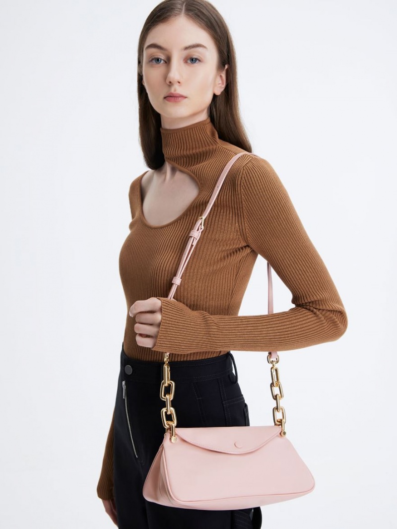 Charles & Keith Cleona Braided Handle Hobo Tasche Hellrosa | 972THSADF