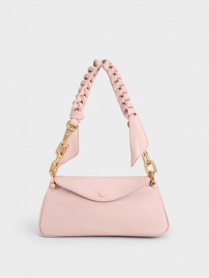 Charles & Keith Cleona Braided Handle Hobo Tasche Hellrosa | 972THSADF