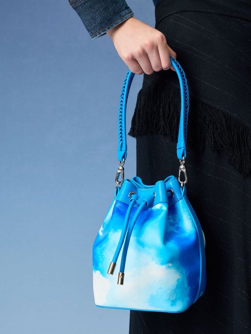 Charles & Keith Cloud-Print Braided-Handle Drawstring Bucket Tasche Blau | 835ZAWVYO