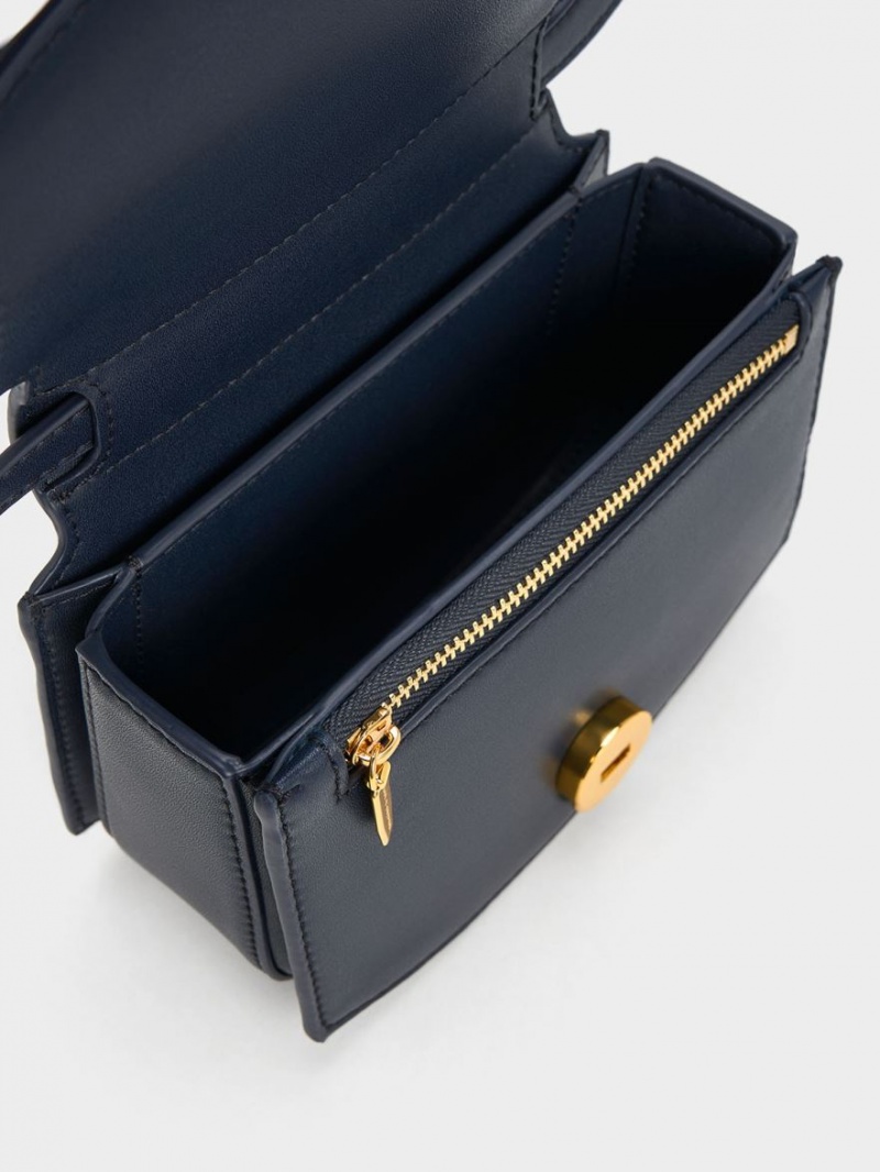 Charles & Keith Clover Curved Schultertaschen Navy | 725XZGMJP