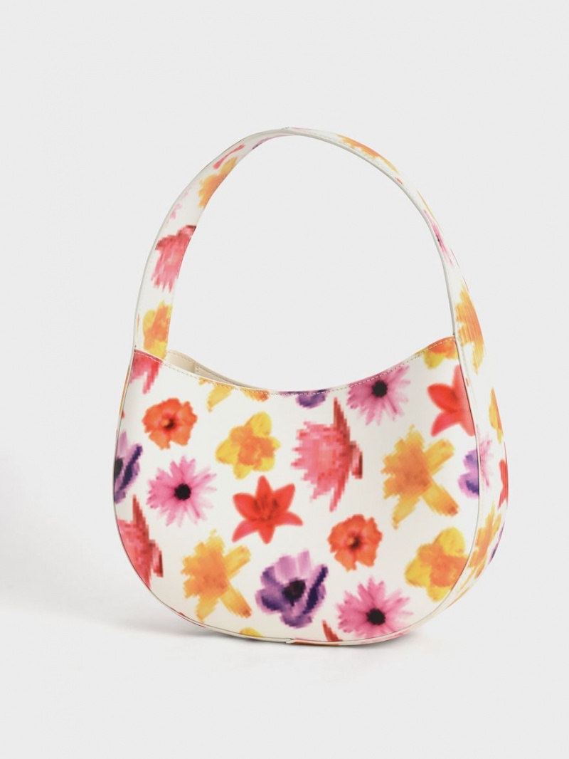 Charles & Keith Coda Floral-Print Top Handle Hobo Tasche Mehrfarbig | 640RPFTBU