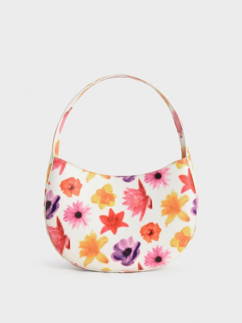 Charles & Keith Coda Floral-Print Top Handle Hobo Tasche Mehrfarbig | 640RPFTBU