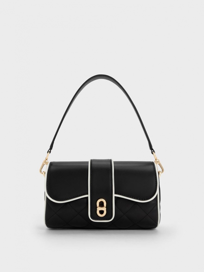 Charles & Keith Contrast-Trim Belted Crossbody Taschen Schwarz | 152XICEAQ