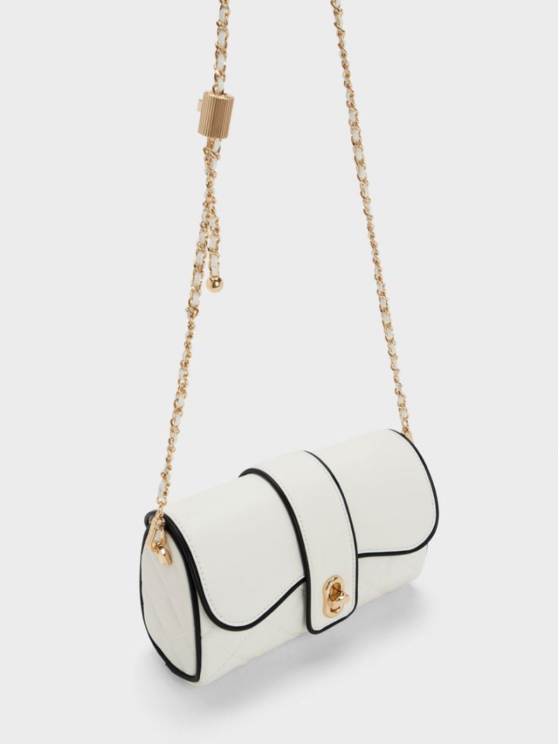 Charles & Keith Contrast-Trim Belted Crossbody Taschen Weiß | 725BDRVMC