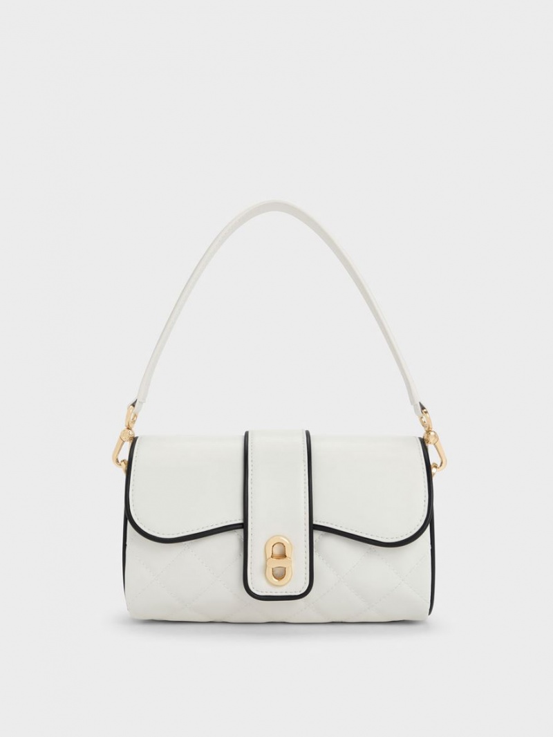 Charles & Keith Contrast-Trim Belted Crossbody Taschen Weiß | 725BDRVMC