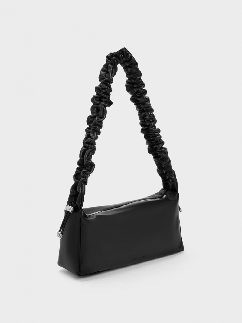 Charles & Keith Cosette Ruched Handtasche Schwarz | 183IZBOWJ