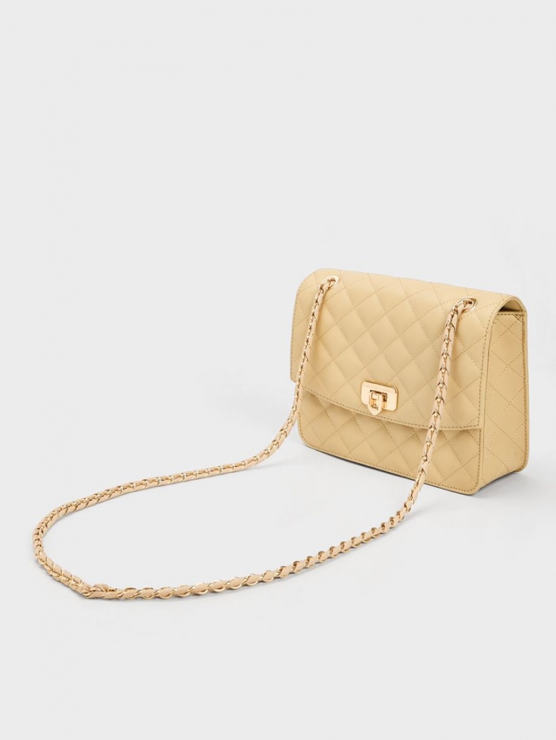 Charles & Keith Cressida Gesteppt Chain Riemen Schultertaschen Beige | 307EIOQFR