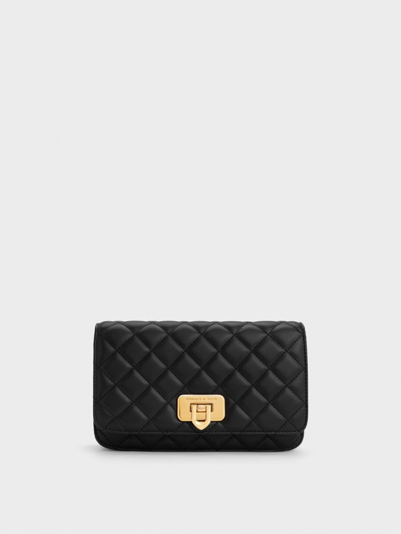 Charles & Keith Cressida Gesteppt Push-Lock Clutch Tasche Schwarz | 892RESMIL