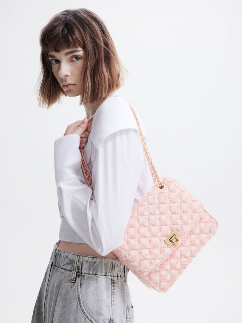 Charles & Keith Cressida Tweed Chain Riemen Schultertaschen Rosa | 089VZUALE