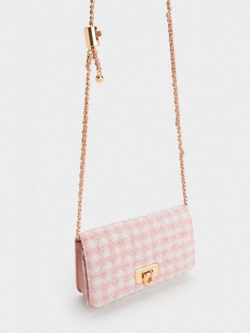 Charles & Keith Cressida Tweed Push-Lock Clutch Tasche Rosa | 697LREYMC