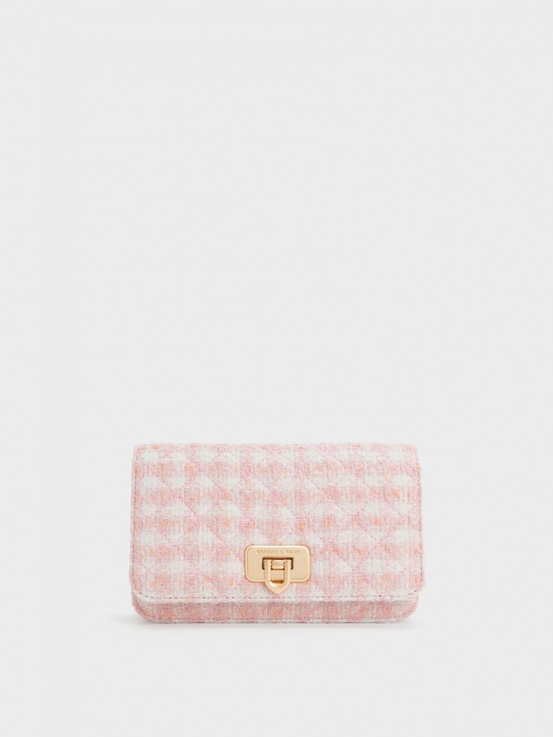 Charles & Keith Cressida Tweed Push-Lock Clutch Tasche Rosa | 697LREYMC