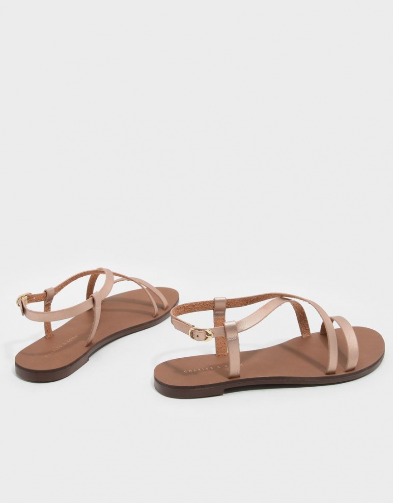 Charles & Keith Criss Cross Sandalen Flach Gold | 915FPAQBY