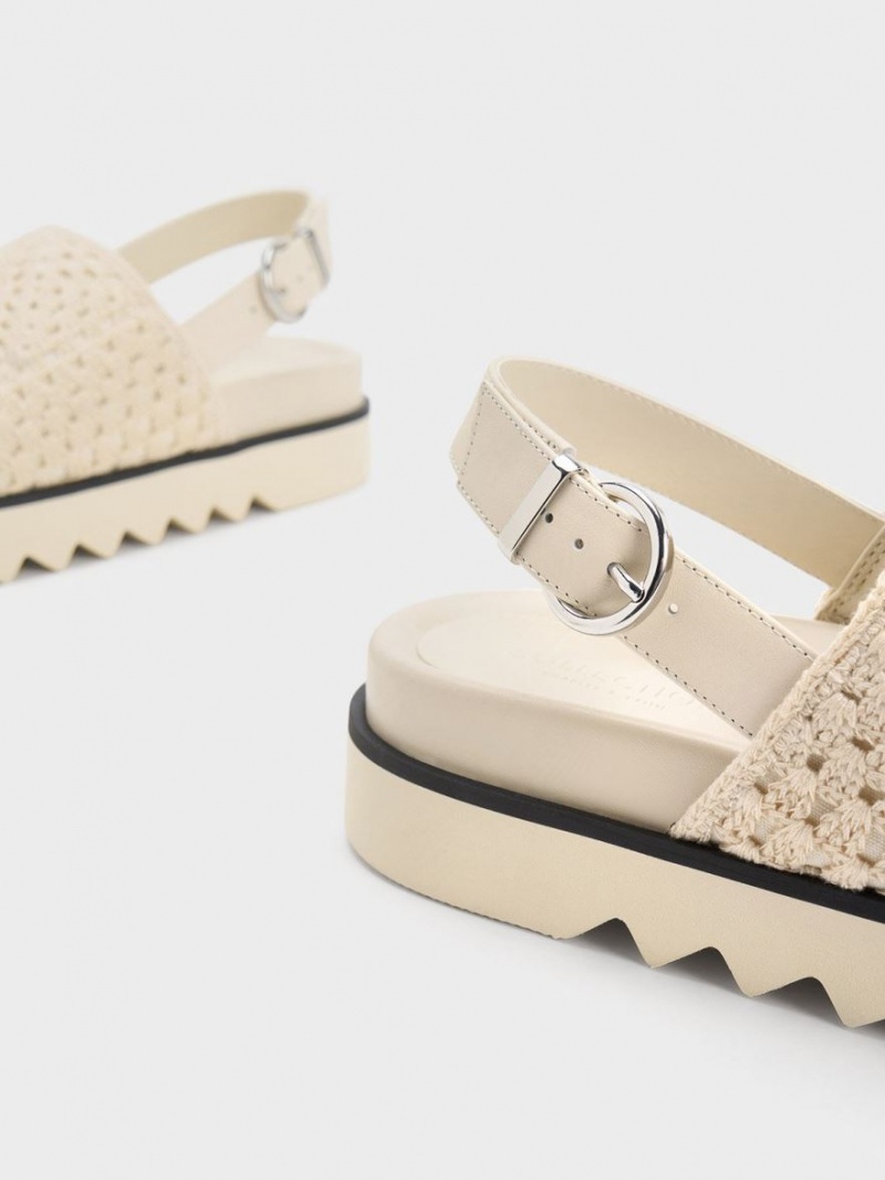 Charles & Keith Crochet & Leder Slingback Plateausandalen Weiß | 239JYXCUB