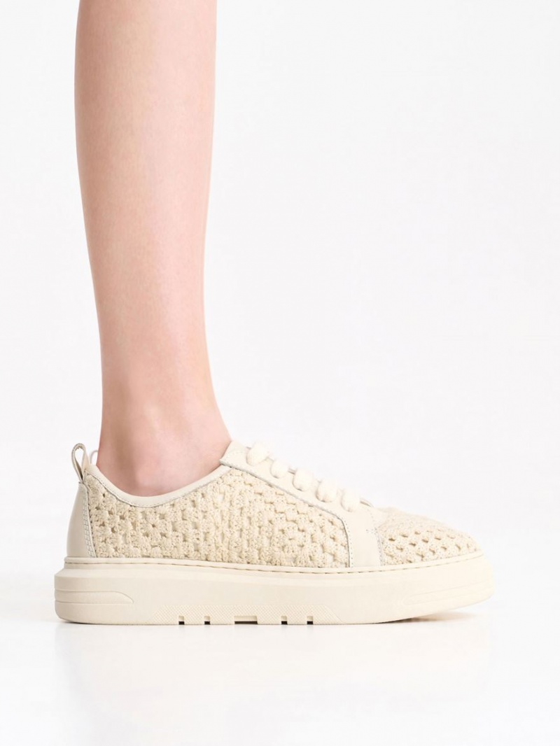 Charles & Keith Crochet & Leder Sneakers Beige | 230IKCJOA