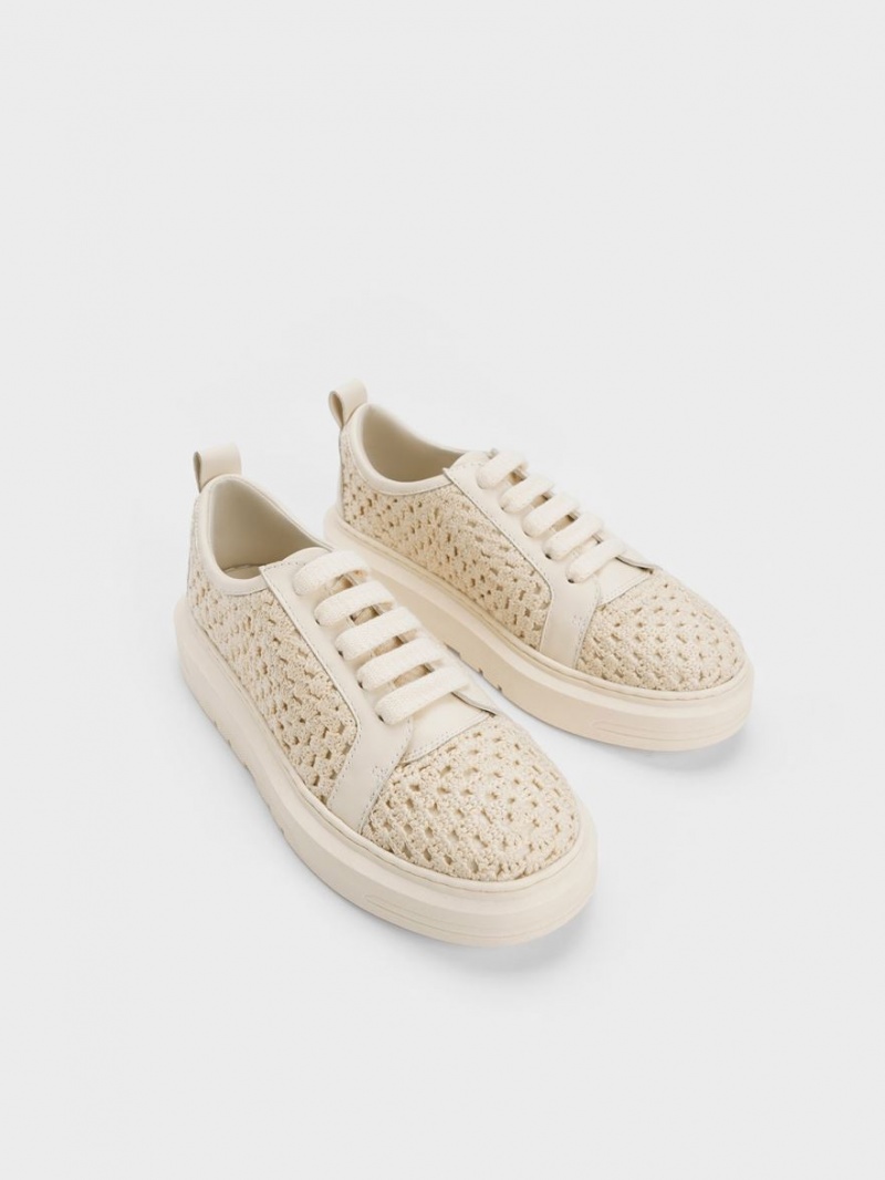 Charles & Keith Crochet & Leder Sneakers Beige | 230IKCJOA