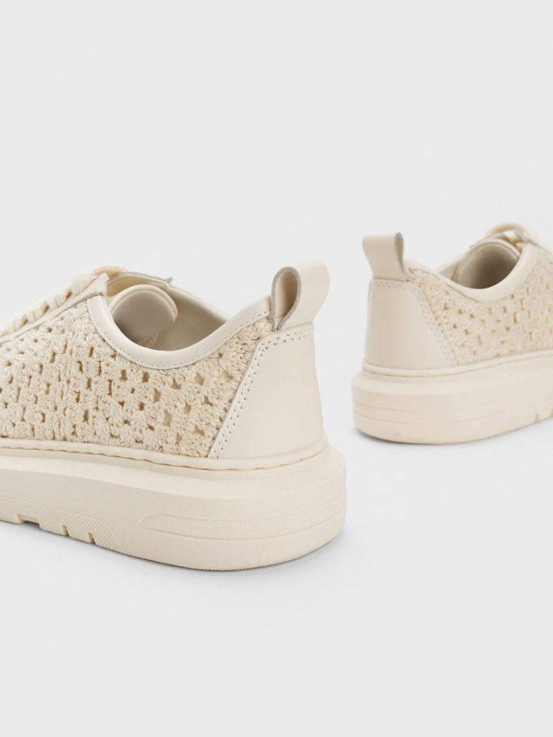 Charles & Keith Crochet & Leder Sneakers Beige | 230IKCJOA