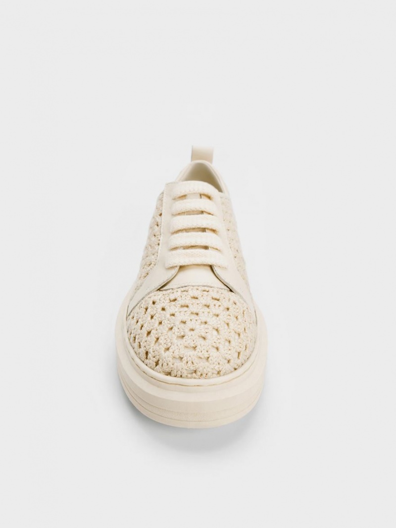 Charles & Keith Crochet & Leder Sneakers Beige | 230IKCJOA