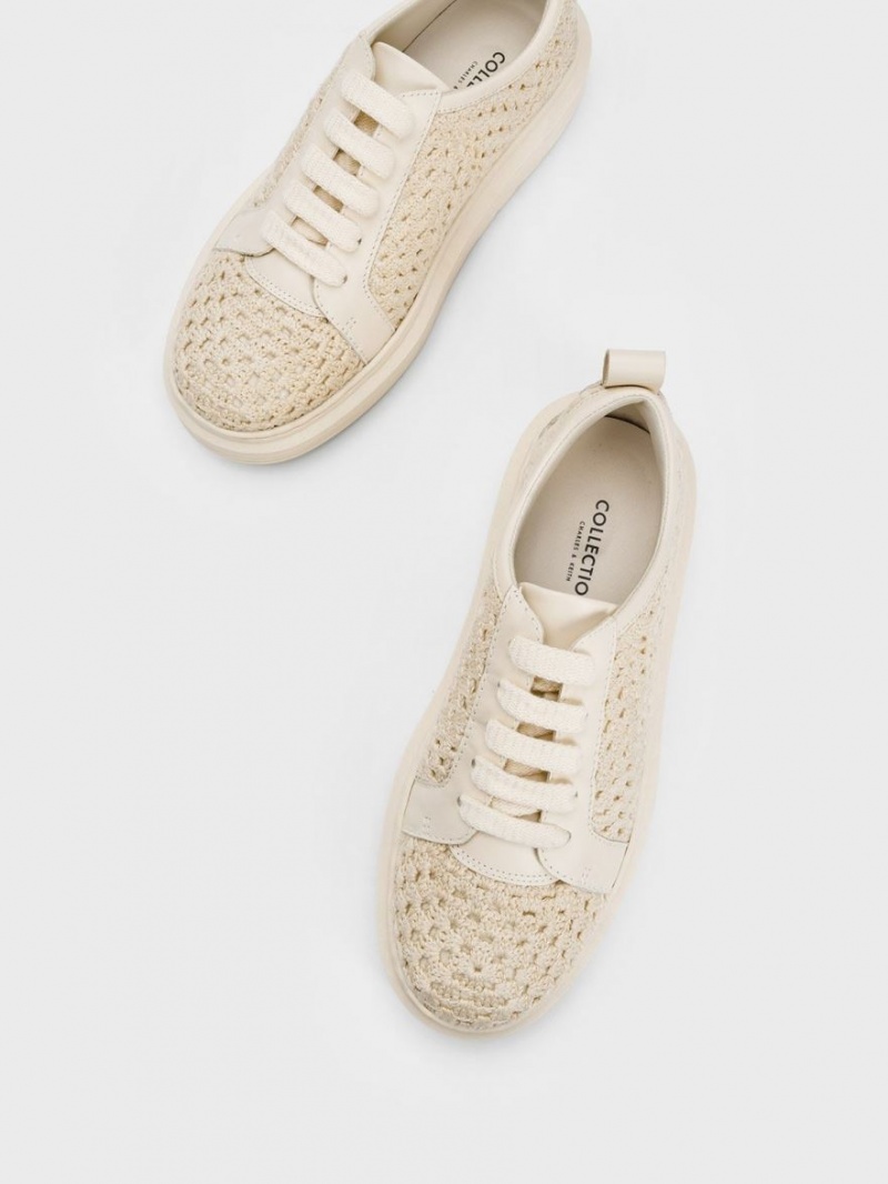 Charles & Keith Crochet & Leder Sneakers Beige | 230IKCJOA