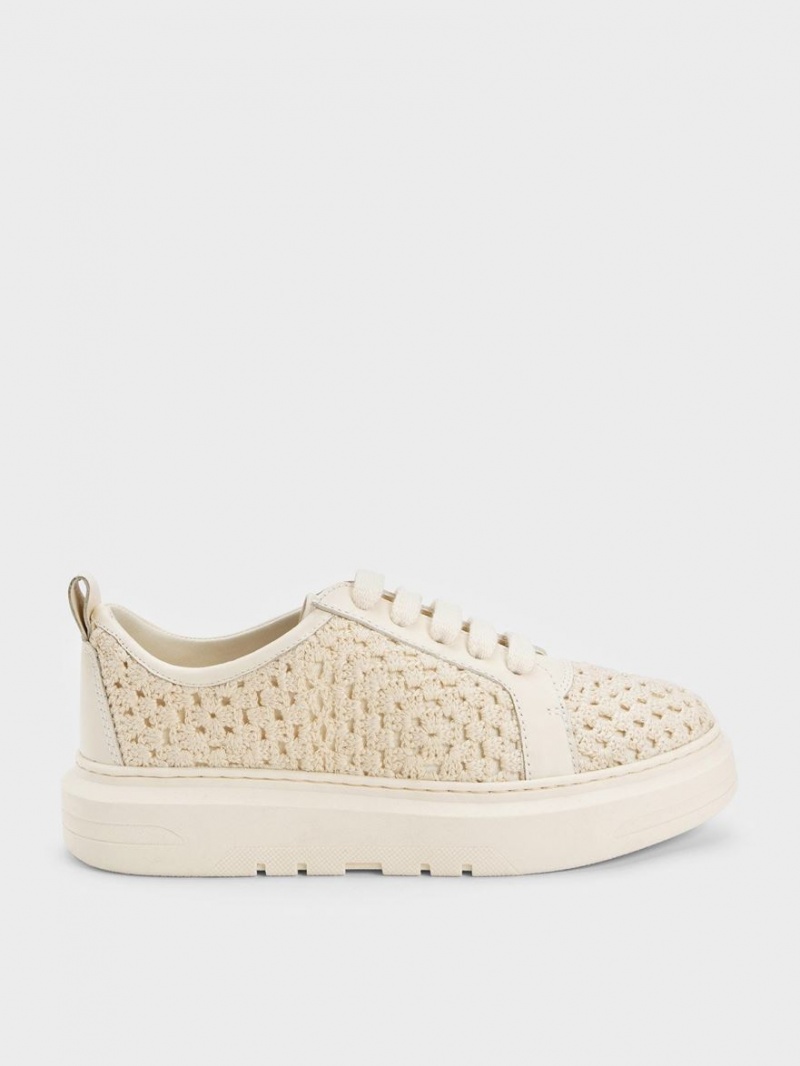 Charles & Keith Crochet & Leder Sneakers Beige | 230IKCJOA