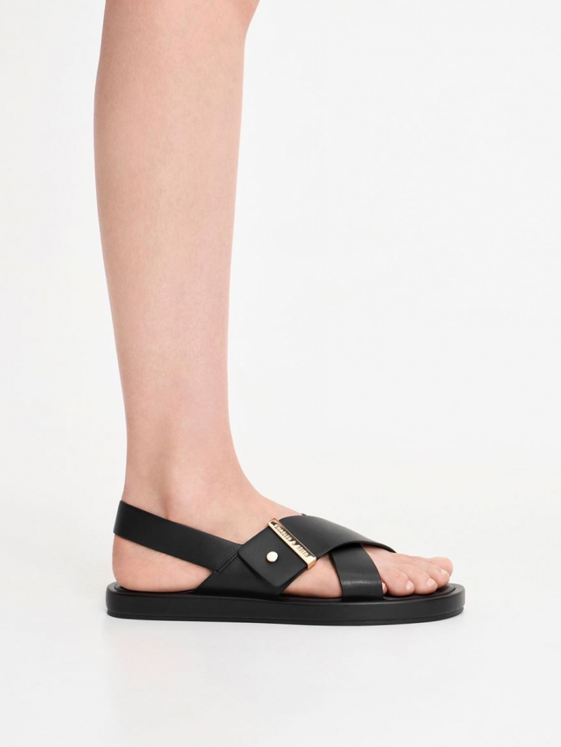 Charles & Keith Crossover Back Riemchensandalen Schwarz | 634GXWHPI