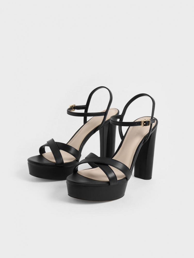 Charles & Keith Crossover Plattform Sandalen Absatz Schwarz | 326CNIJPB