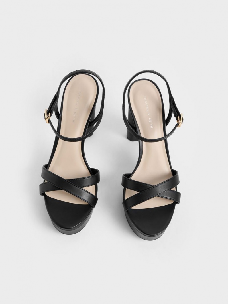 Charles & Keith Crossover Plattform Sandalen Absatz Schwarz | 326CNIJPB