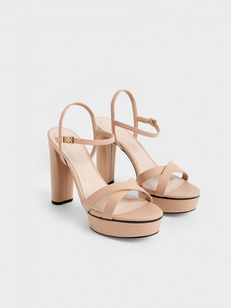 Charles & Keith Crossover Plattform Sandalen Absatz Beige | 730QEAYTH