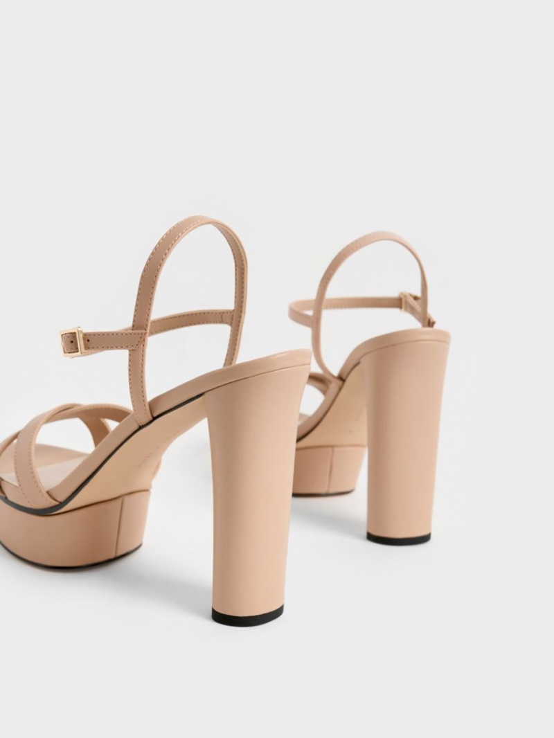 Charles & Keith Crossover Plattform Sandalen Absatz Beige | 730QEAYTH