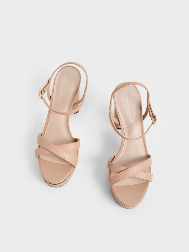 Charles & Keith Crossover Plattform Sandalen Absatz Beige | 730QEAYTH