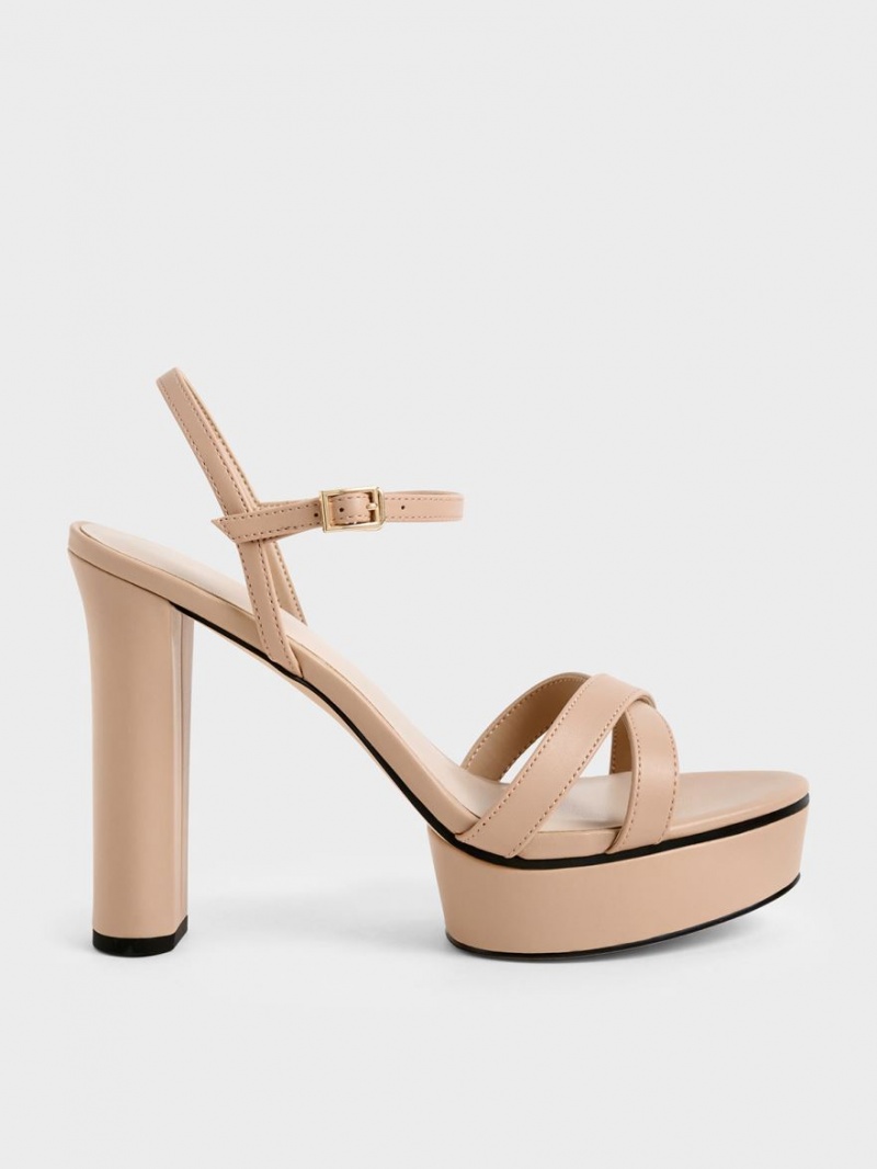 Charles & Keith Crossover Plattform Sandalen Absatz Beige | 730QEAYTH