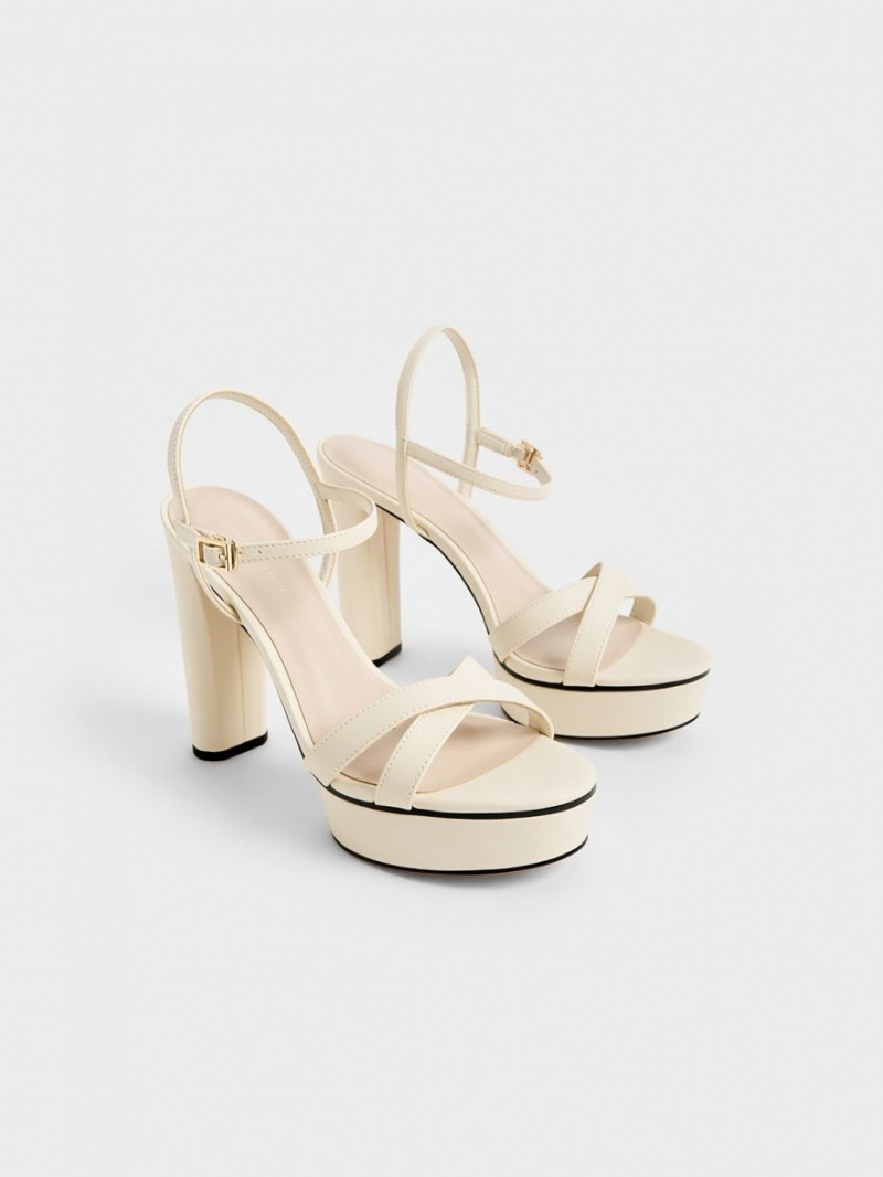 Charles & Keith Crossover Plattform Sandalen Absatz Weiß | 658DYLBRU