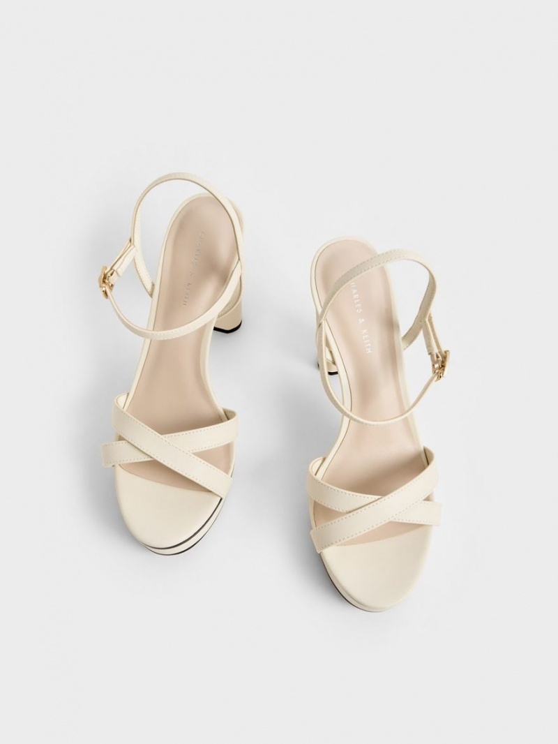 Charles & Keith Crossover Plattform Sandalen Absatz Weiß | 658DYLBRU